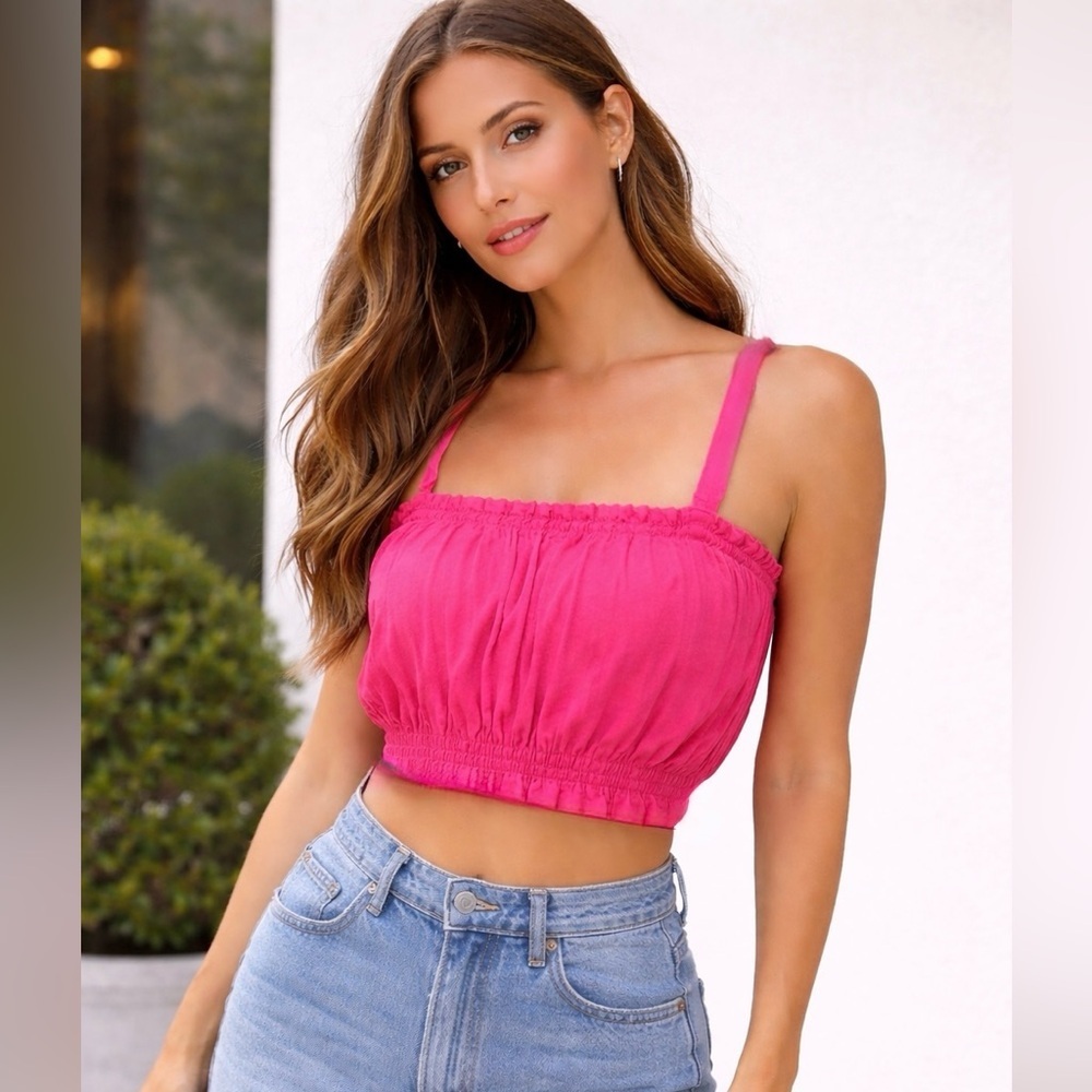 NWT Abercrombie & Fitch x Tia Booth Ruched Crop Top Hot Pink Size Medium